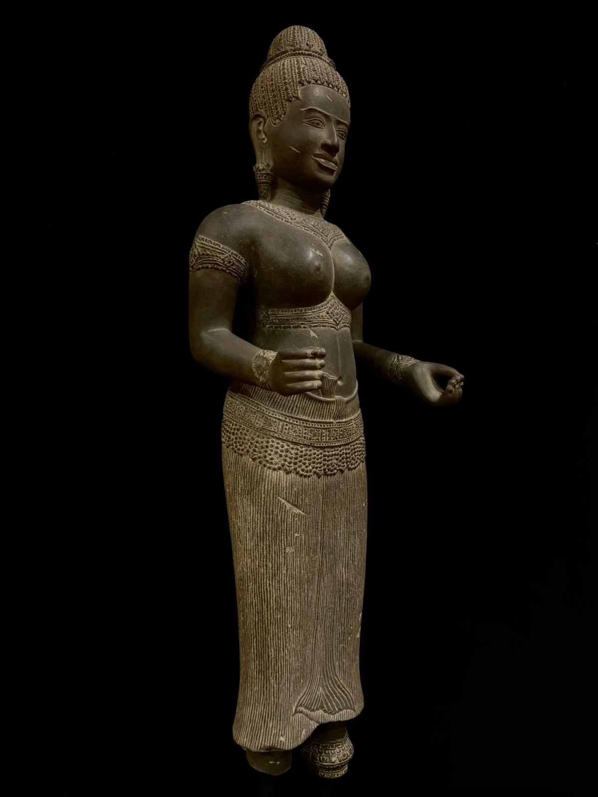 Hardstone standing Parvati  The consort of Shiva and the mother of Ganesha and Skanda - 7702